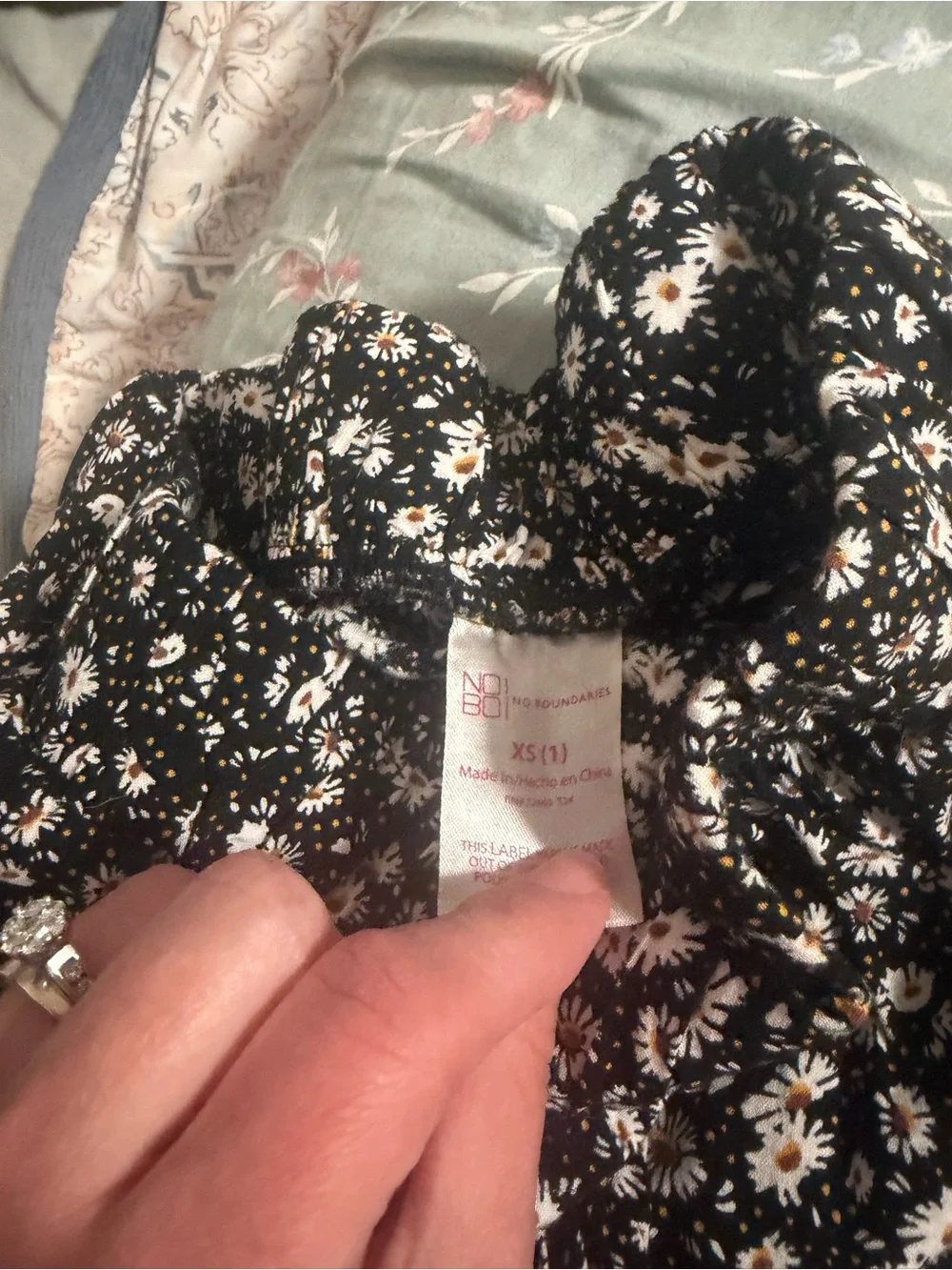No Boundaries Black Floral Smocked Top with White Daisies